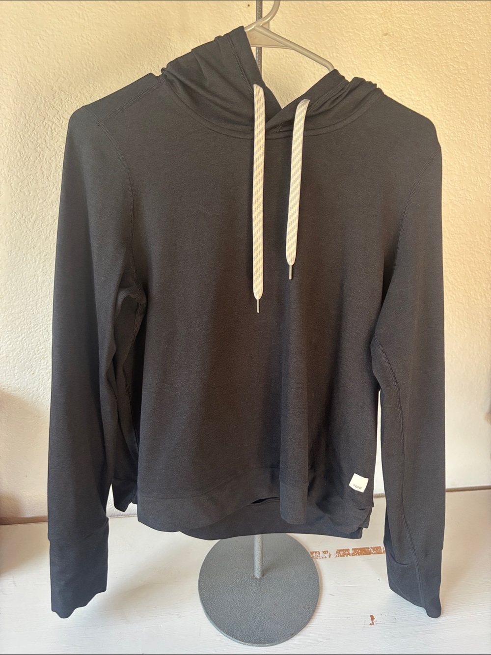 Vuori Black Hoodie with Contrasting White Drawcords